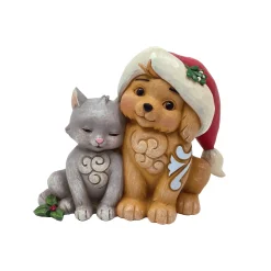 New Enesco Gift Kitten with Puppy in Santa Hat