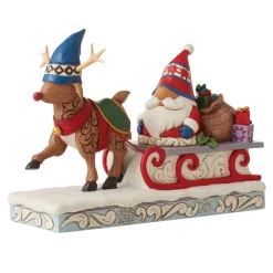 New Enesco Gift Reindeer Pulling Gnome Sled