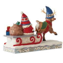 New Enesco Gift Reindeer Pulling Gnome Sled