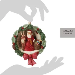 New Enesco Gift Santa and Deer Wreath Figurine