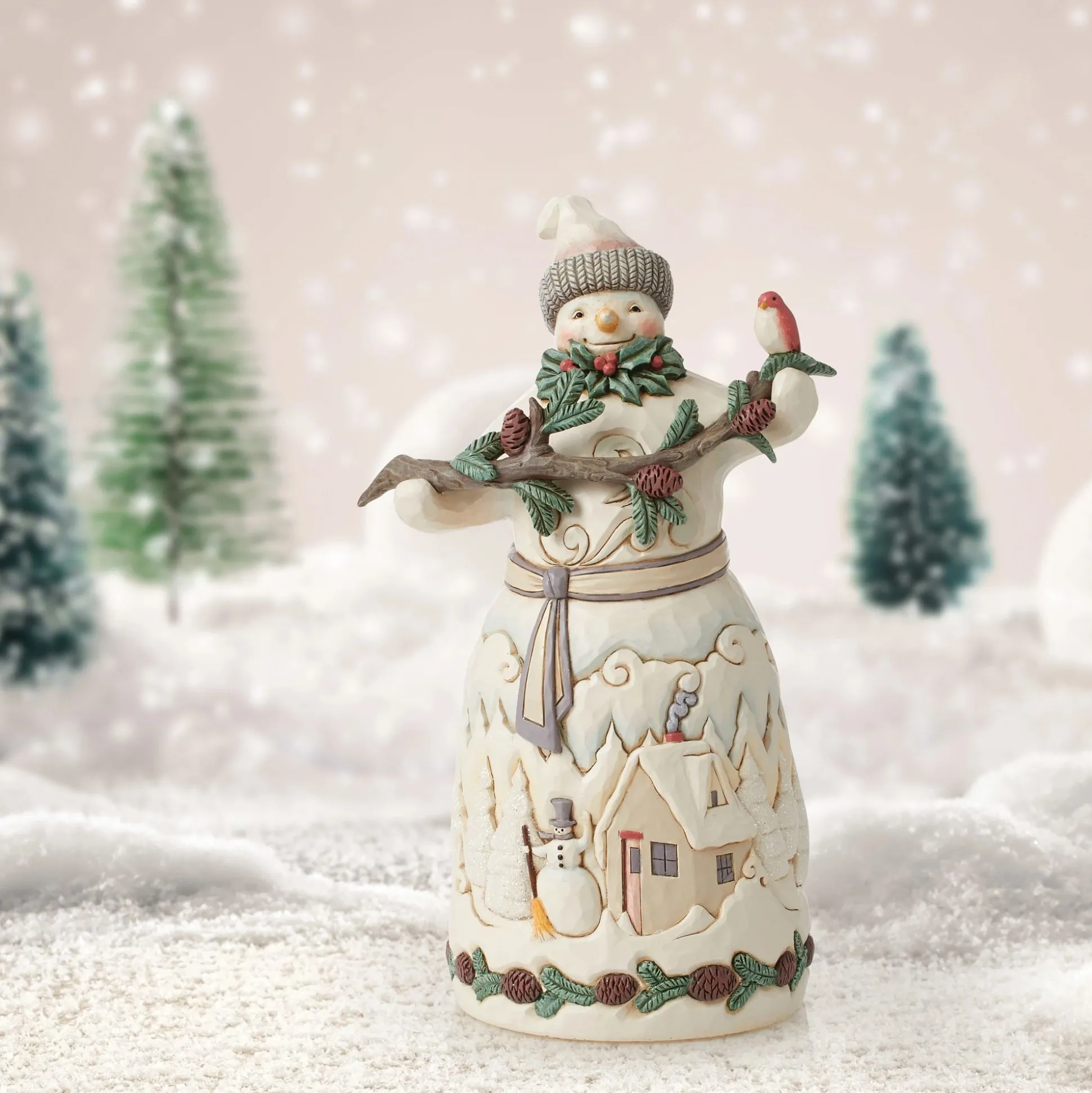 New Enesco Gift Snowman with Pine Garland Fig